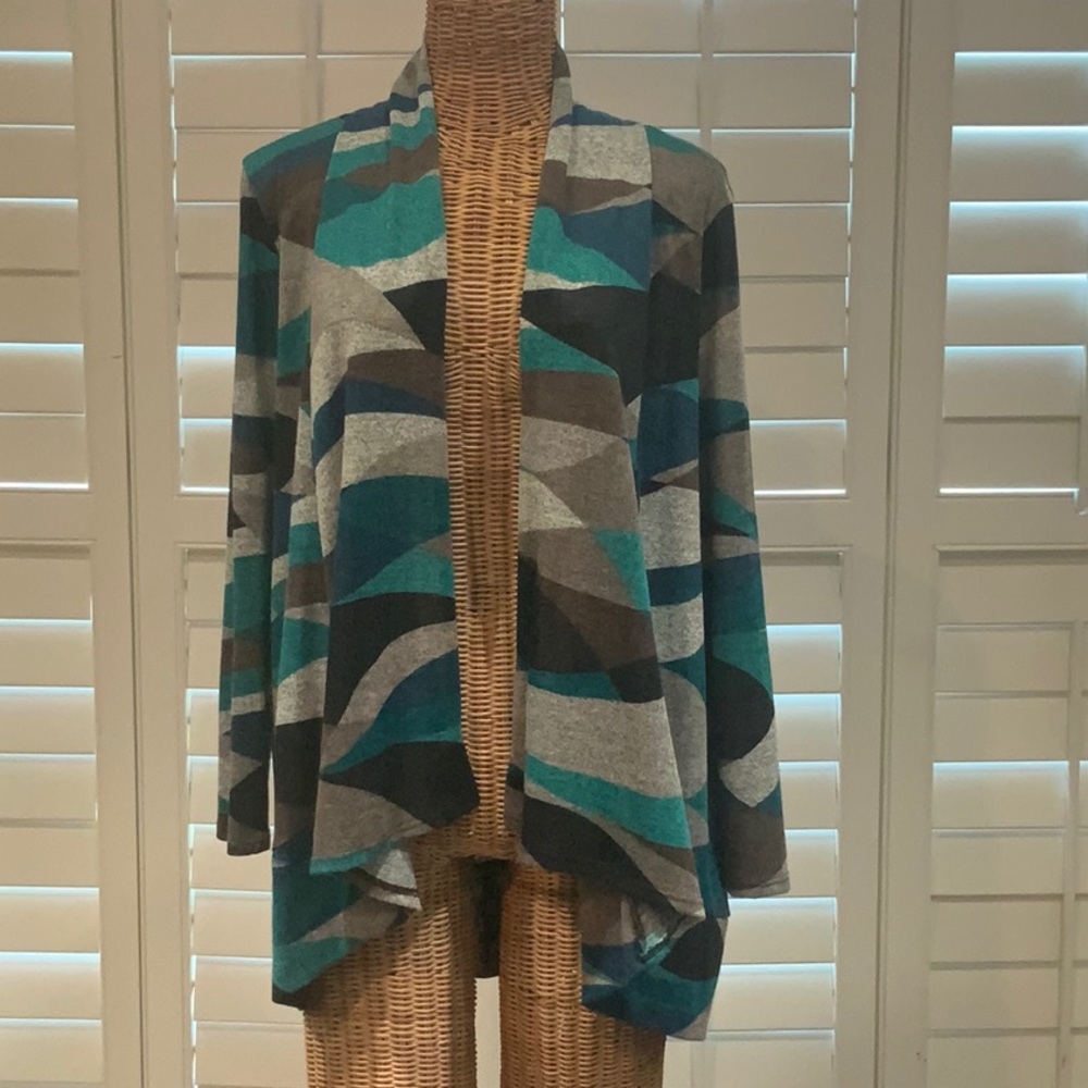 New Directions Blue and Gray Cardigan Sweater